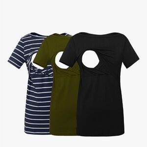 Striped and Solid Nursing Tops Set